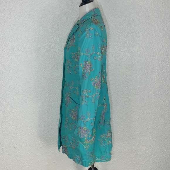 Johnny was turquoise blue embroidered trench coat - Picture 4 of 14